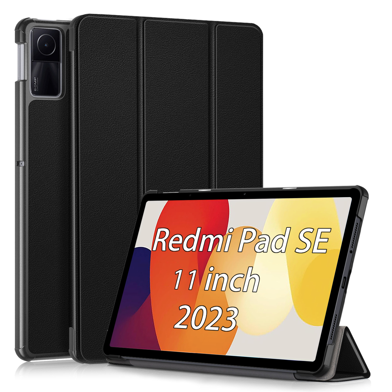 USTIYA Funda para Xiaomi Redmi Pad Se 11" 2023 Carcasa Cuero Protectora PC+PU Smart Cover (Negro)