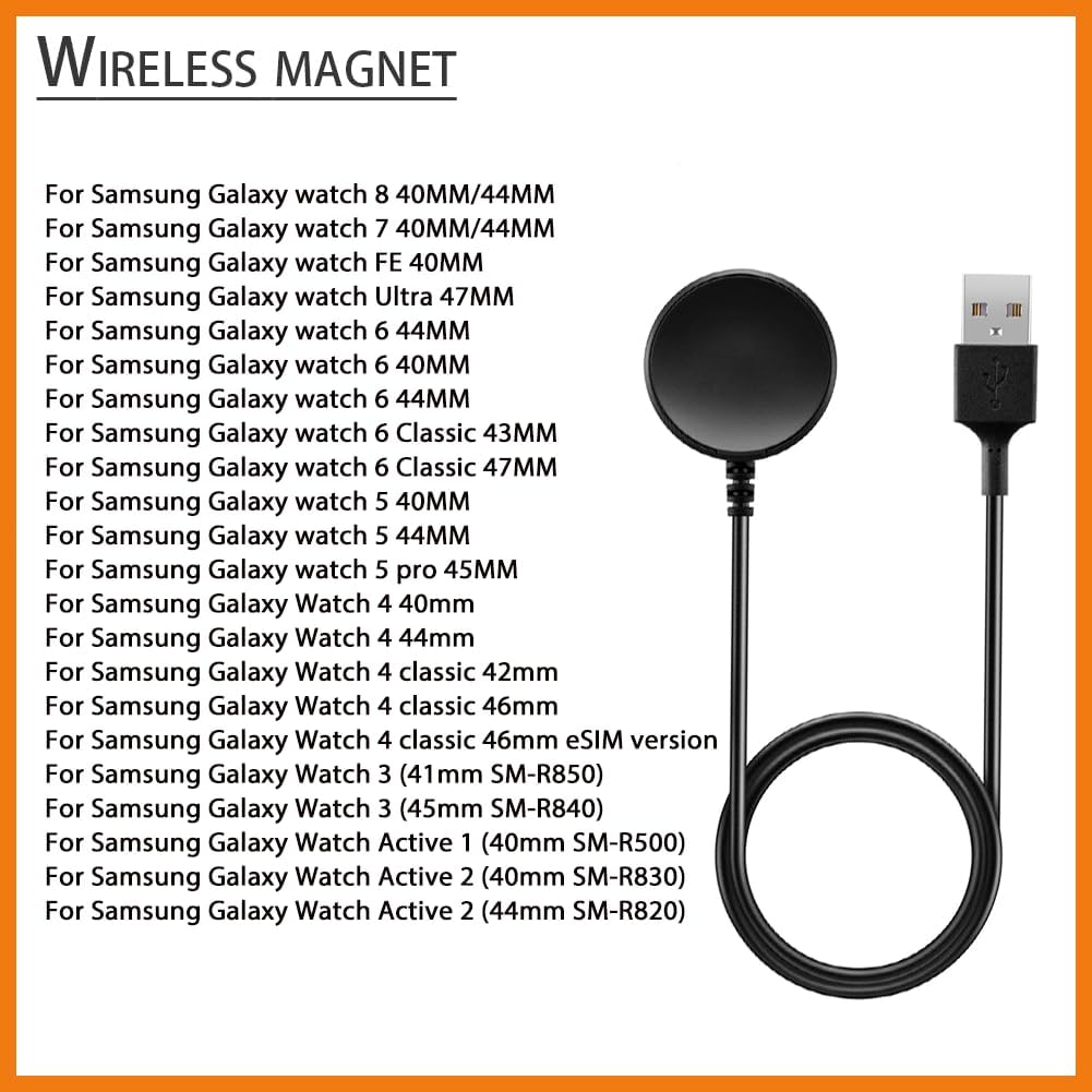 USTIYA Cargador para Samsung Galaxy Watch 8/7/FE/6/Classic/Ultra/Watch 5/5 Pro/4/3/Active/Active2 (SM-R880/SM-R890/SM-R900/SM-R910/SM-R920) Adaptador de USB