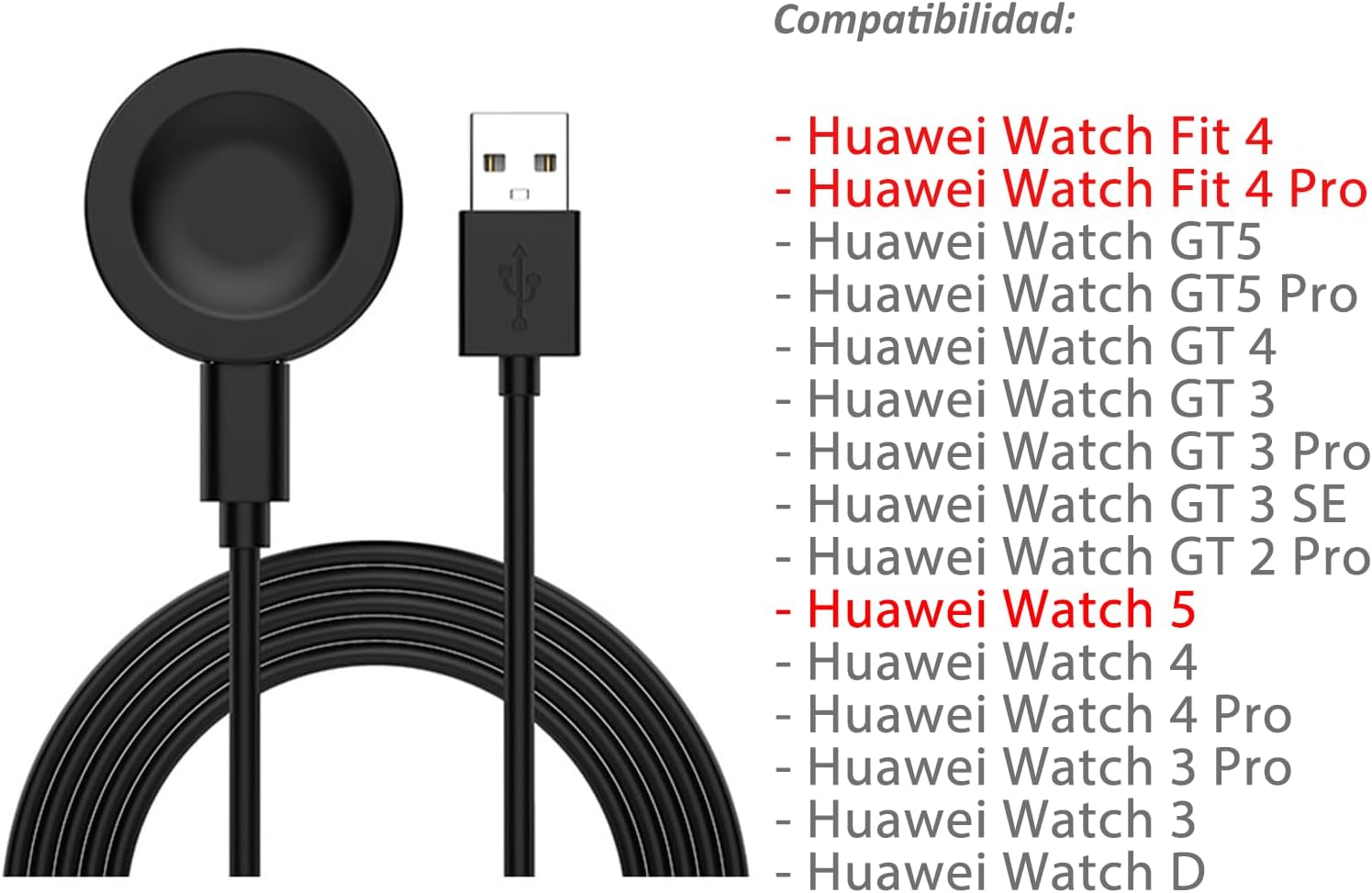 USTIYA Cargador para Huawei Watch Fit 4/4pro/GT 5/4/3/2 Pro/3 SE/Runner/Watch 5/4/3 Pro/D Charger USB de Reloj Inteligente Charging Cable
