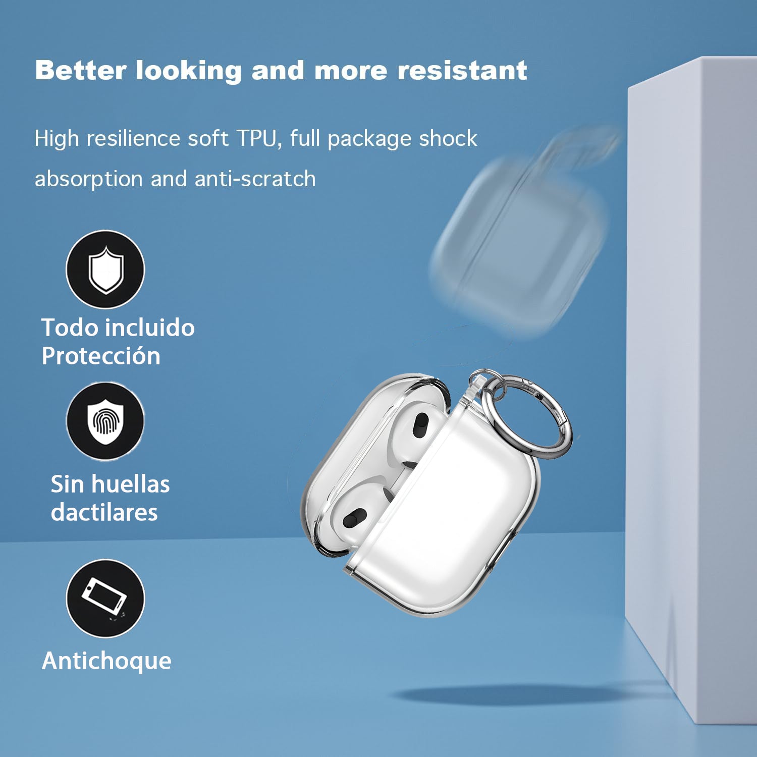 USTIYA Funda para AirPods 4 2024 Case Protectora Carcasa con Mosquetón TPU Transparente Silicona Espesamiento Suave Cover Mujer Dama (Transparent)