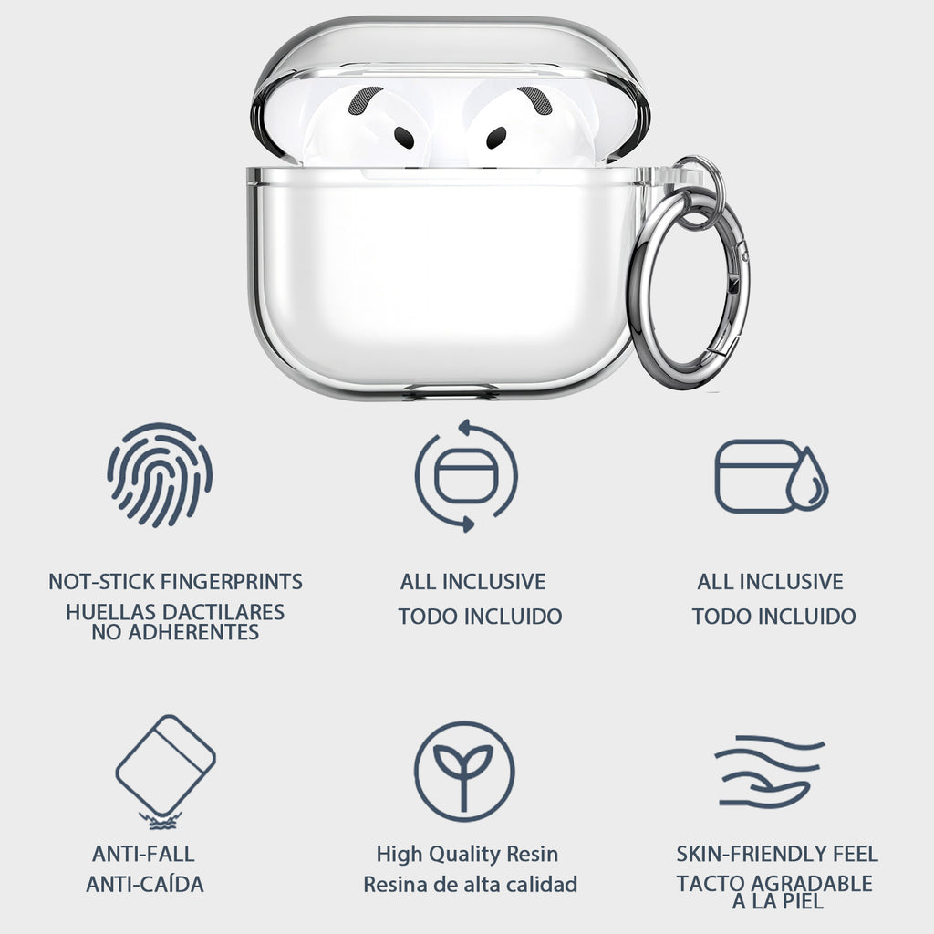 USTIYA Funda para AirPods 4 2024 Case Protectora Carcasa con Mosquetón TPU Transparente Silicona Espesamiento Suave Cover Mujer Dama (Transparent)