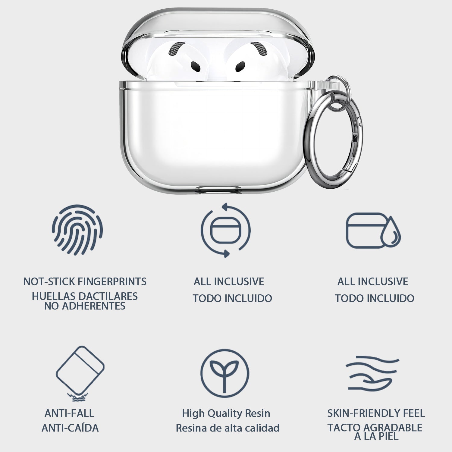 USTIYA Funda para AirPods 4 2024 Case Protectora Carcasa con Mosquetón TPU Transparente Silicona Espesamiento Suave Cover Mujer Dama (Transparent)