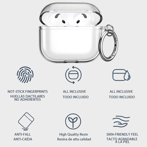 USTIYA Funda para AirPods 4 2024 Case Protectora Carcasa con Mosquetón TPU Transparente Silicona Espesamiento Suave Cover Mujer Dama (Transparent)