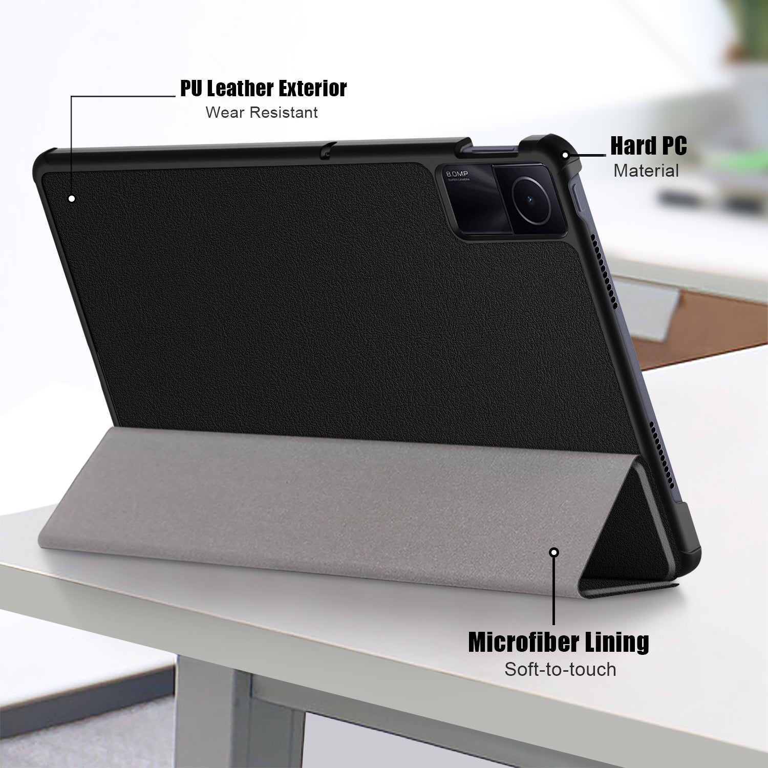 USTIYA Funda para Xiaomi Redmi Pad Se 11" 2023 Carcasa Cuero Protectora PC+PU Smart Cover (Negro)