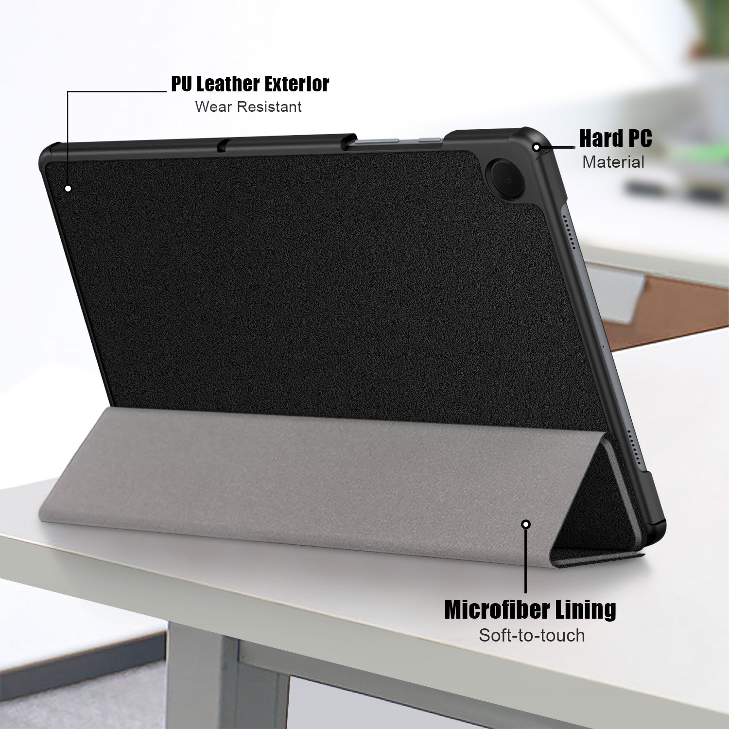 USTIYA Funda para Samsung Galaxy Tab A9 y LTE X110/X115 8.7 Pulgadas (No para A9+/A9 Plus) Carcasa Cuero Protectora PC+PU Smart Cover (Negro)