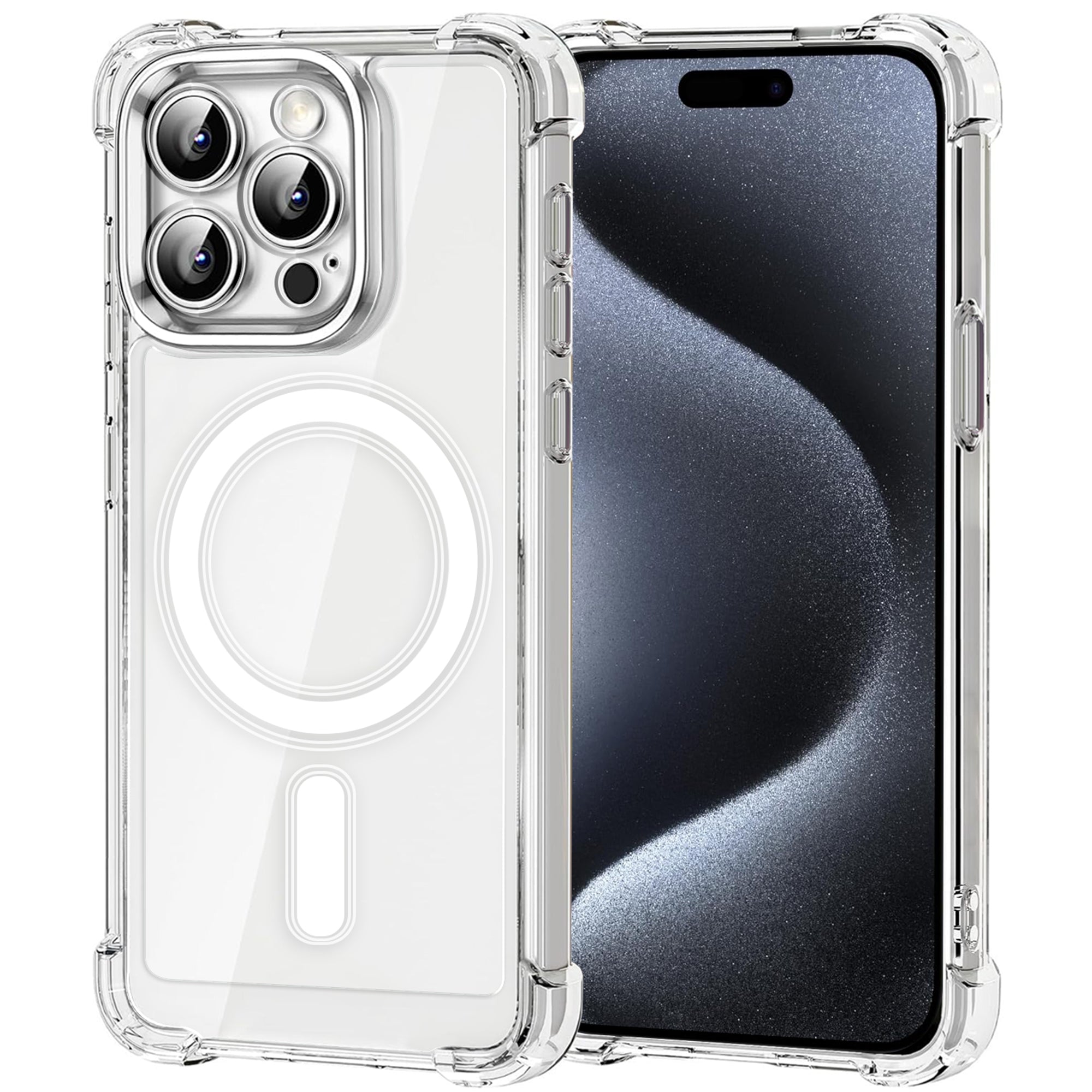 USTIYA Magnética Funda para iPhone 15 Pro Max Transparente Case Acrílico Uso Rudo
