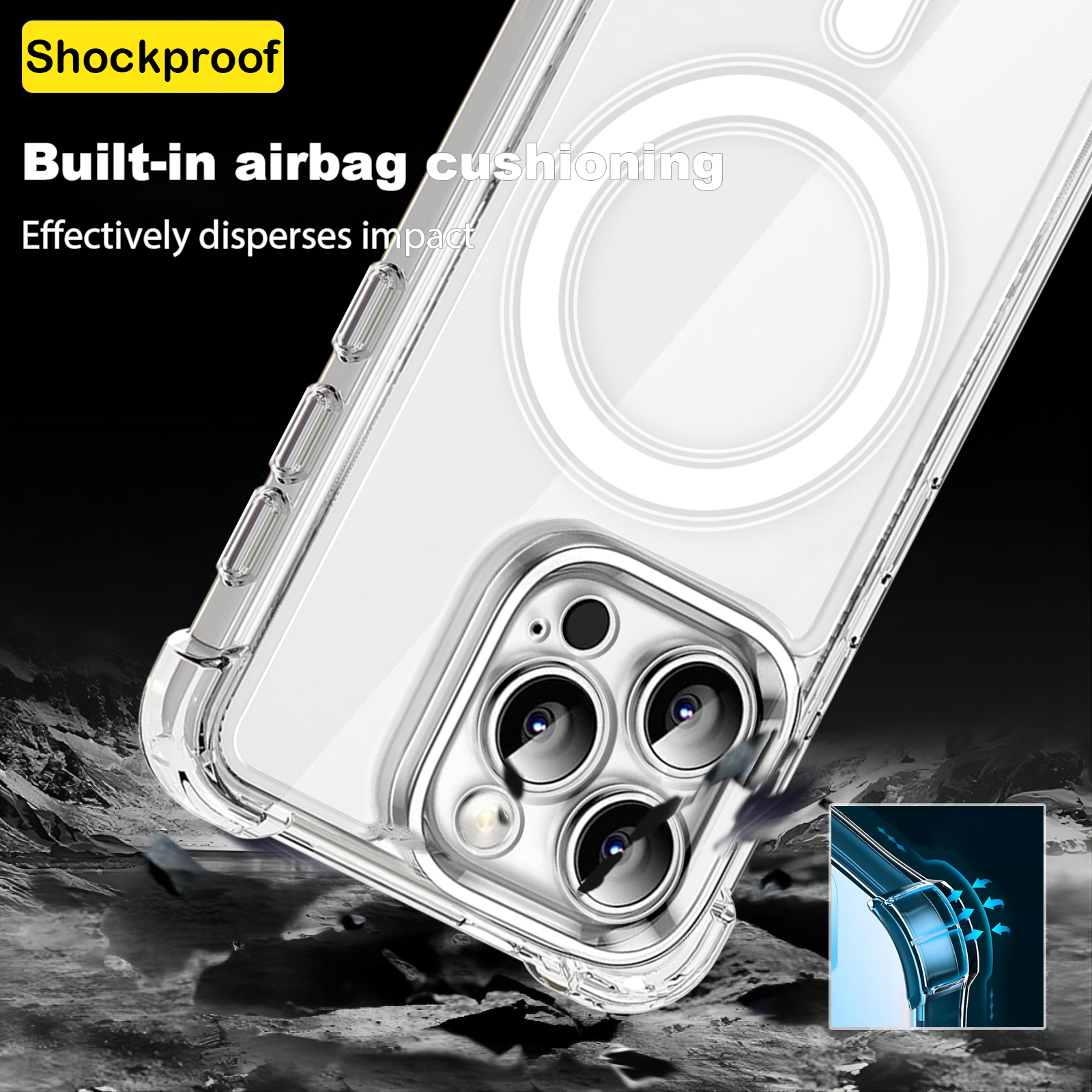 USTIYA Magnética Funda para iPhone 16 Pro Max Transparente Case Acrílico Uso Rudo