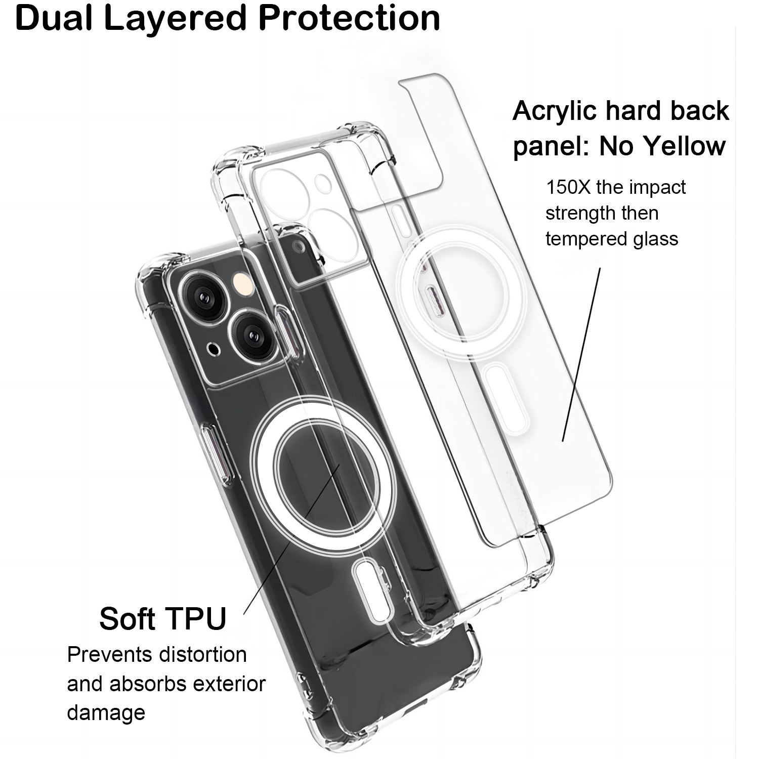 USTIYA Magnética Funda para iPhone 15 Plus Transparente Case Acrílico Uso Rudo