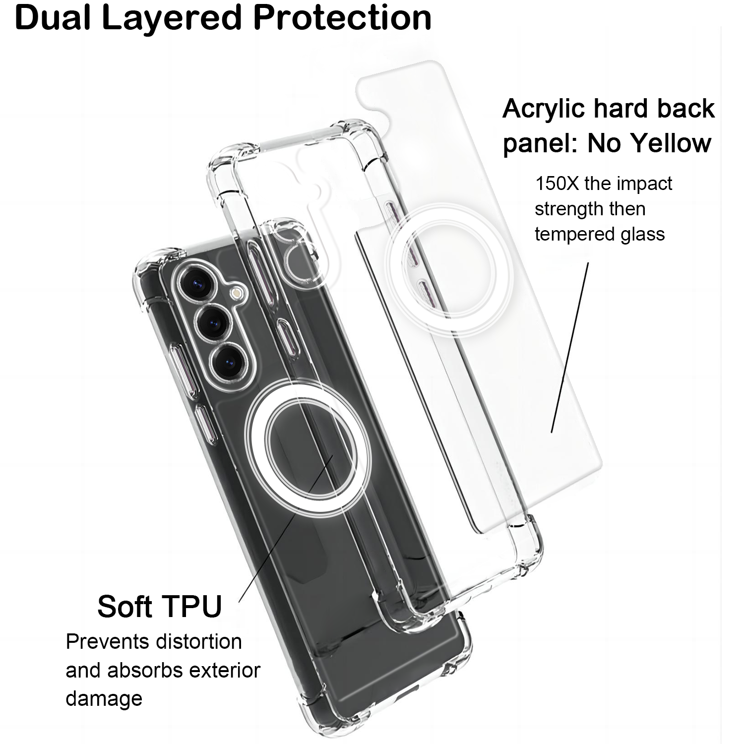 USTIYA Magnética Funda para Samsung Galaxy S25+ 5G Transparente Case Acrílico Uso Rudo