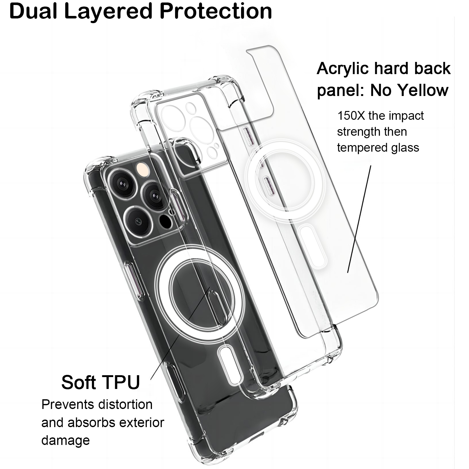 USTIYA Magnética Funda para iPhone 16 Pro Max Transparente Case Acrílico Uso Rudo