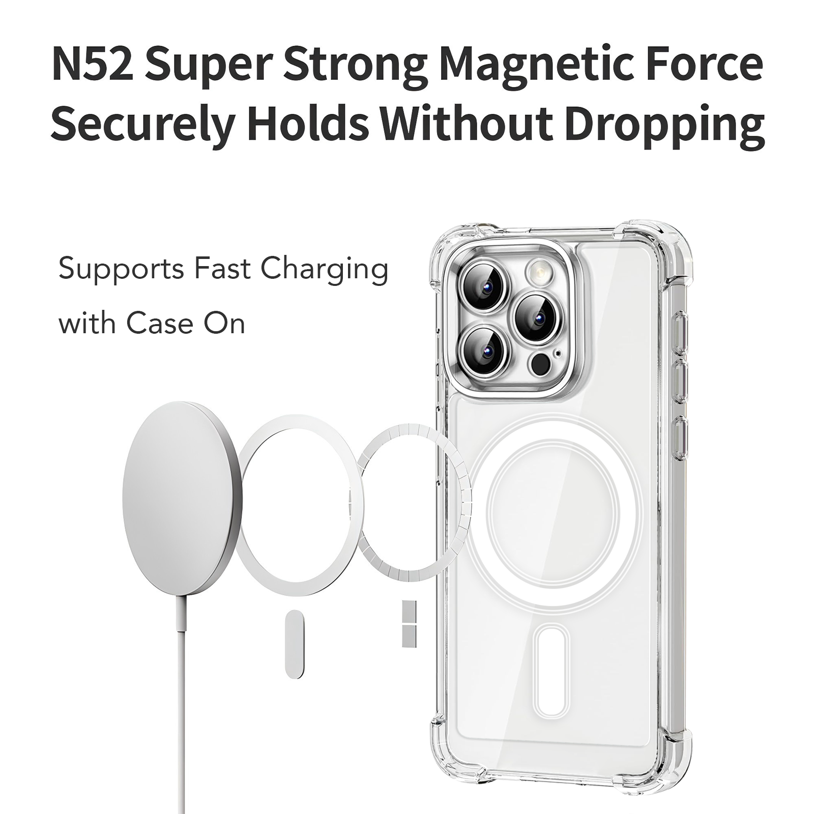 USTIYA Magnética Funda para iPhone 15 Pro Max Transparente Case Acrílico Uso Rudo