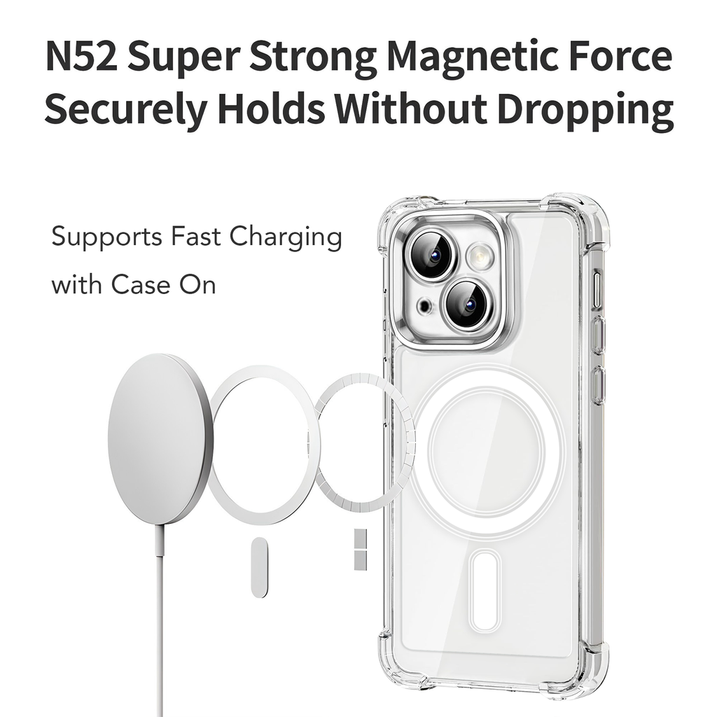 USTIYA Magnética Funda para iPhone 15 Plus Transparente Case Acrílico Uso Rudo