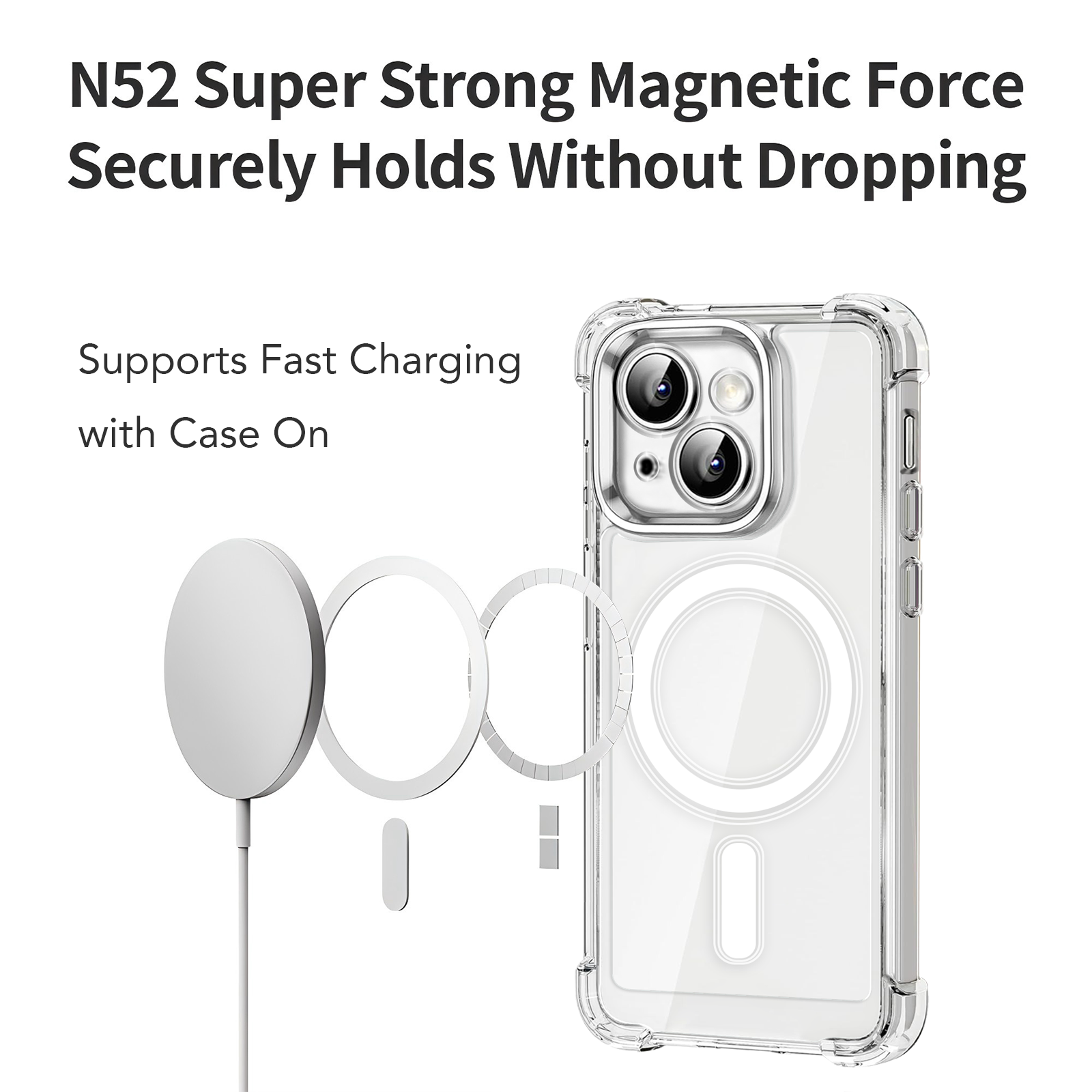 USTIYA Magnética Funda para iPhone 15 Plus Transparente Case Acrílico Uso Rudo
