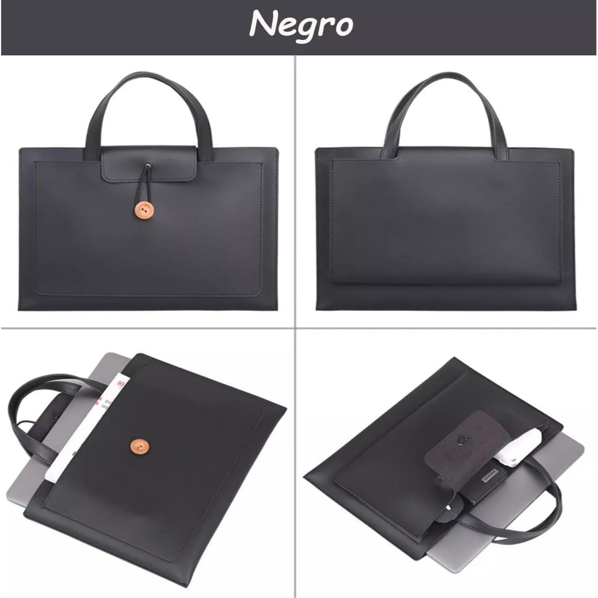 PNQK Laptop Portfolio for Men and Women, Slim Leather Laptop Bag