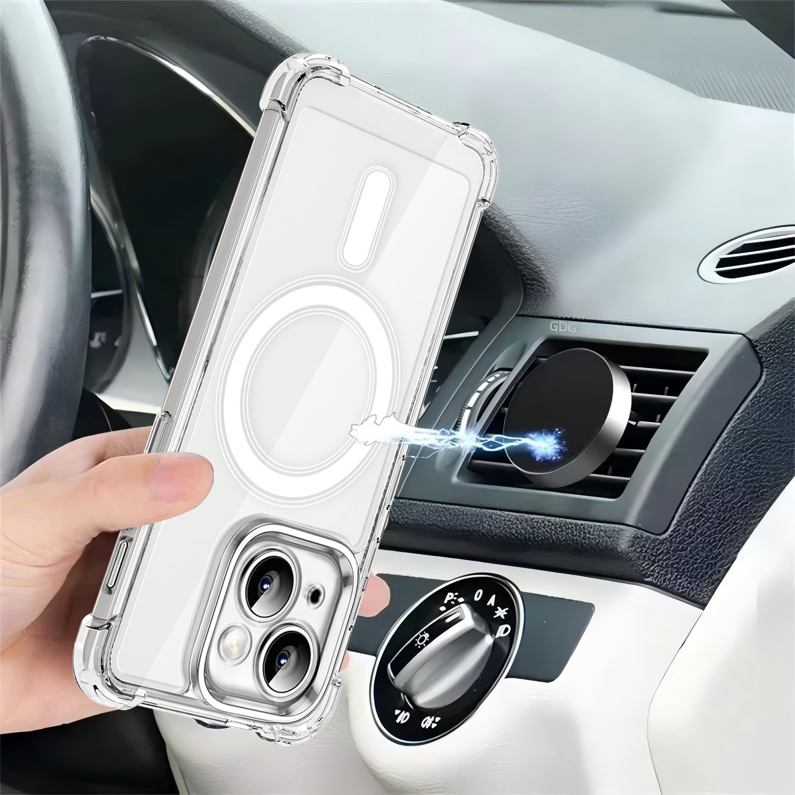 USTIYA Magnética Funda para iPhone 15 Plus Transparente Case Acrílico Uso Rudo