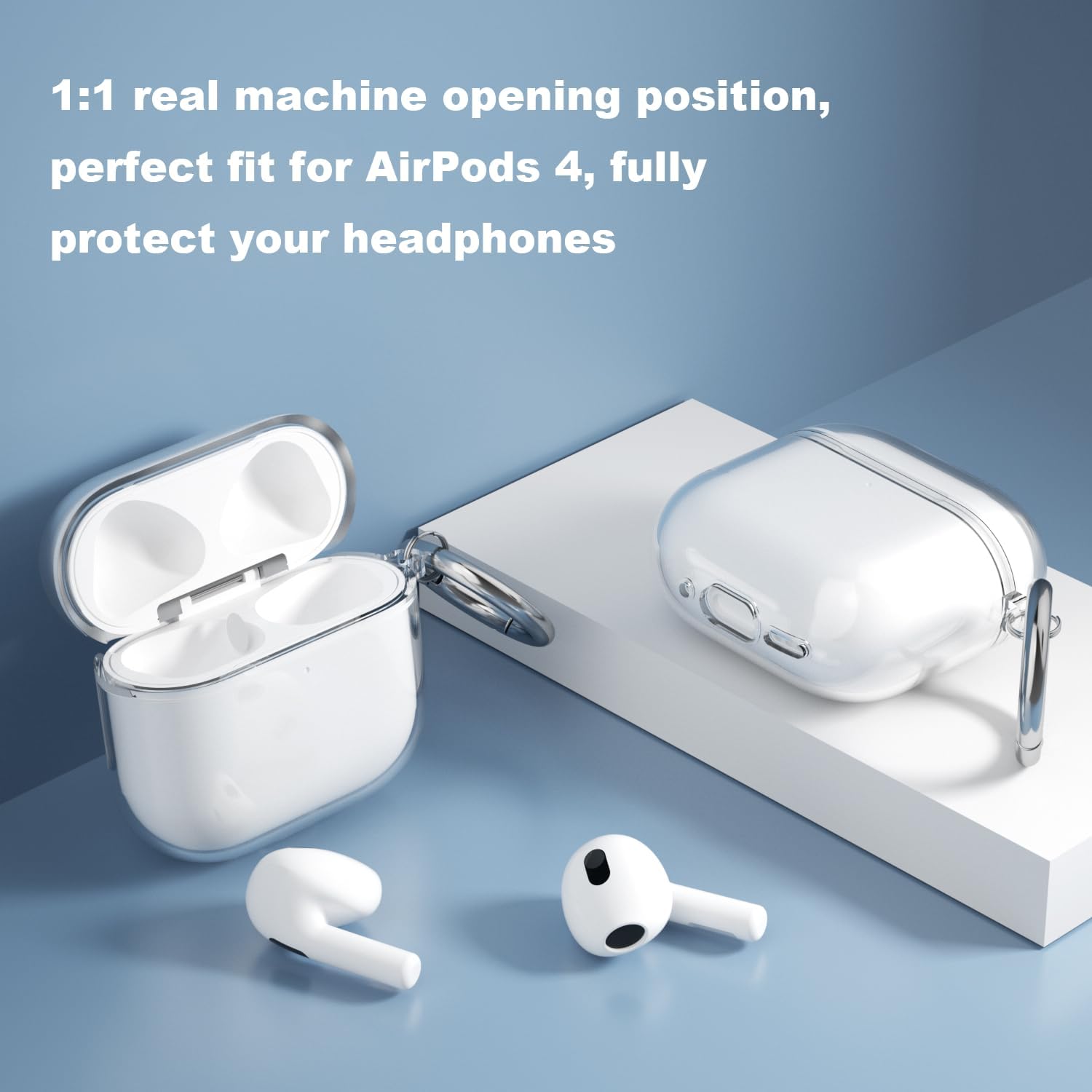 USTIYA Funda para AirPods 4 2024 Case Protectora Carcasa con Mosquetón TPU Transparente Silicona Espesamiento Suave Cover Mujer Dama (Transparent)