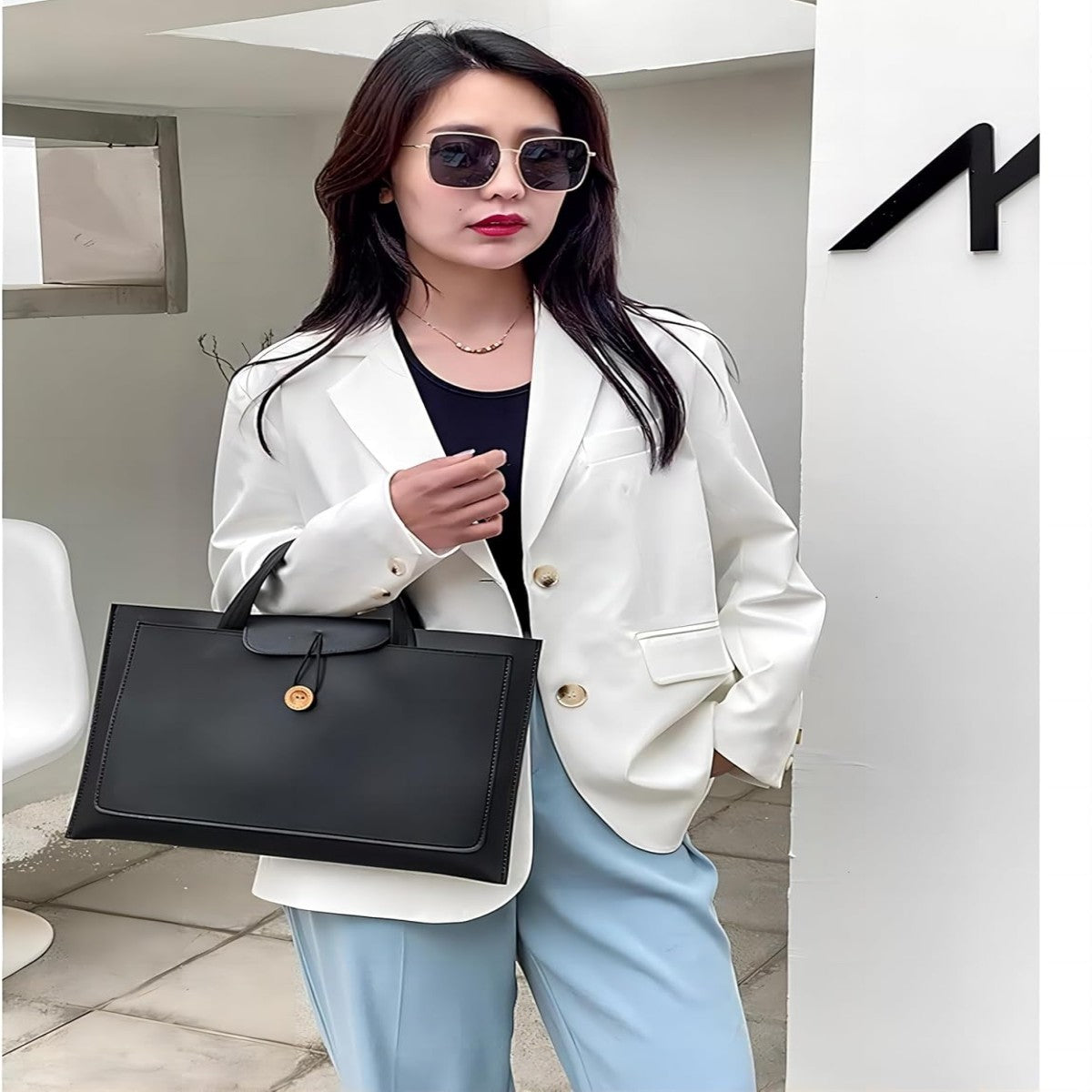 PNQK Laptop Portfolio for Men and Women, Slim Leather Laptop Bag